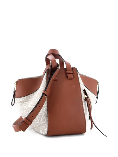 Pre-owned Loewe Hammock Bag Leather And Anagram Jacquard Small Shoulder Bag In Neutral
