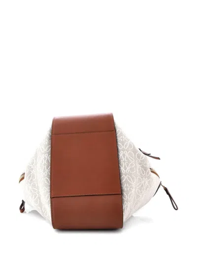 Pre-owned Loewe Hammock Bag Leather And Anagram Jacquard Small Shoulder Bag In Neutral
