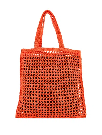 Pre-owned Prada Triangle Logo Open Raffia Tote Bag In Orange