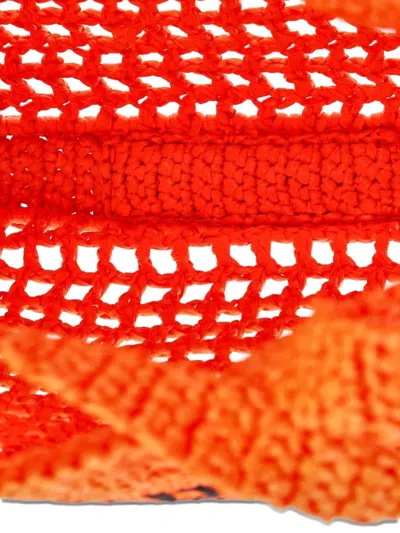 Pre-owned Prada Triangle Logo Open Raffia Tote Bag In Orange