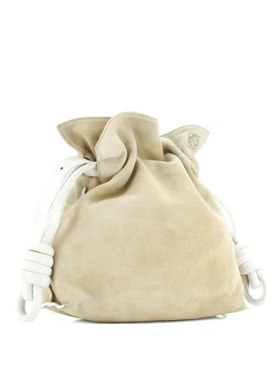 Pre-owned Loewe Flamenco Knot Bag Suede Small Shoulder Bag In Neutral