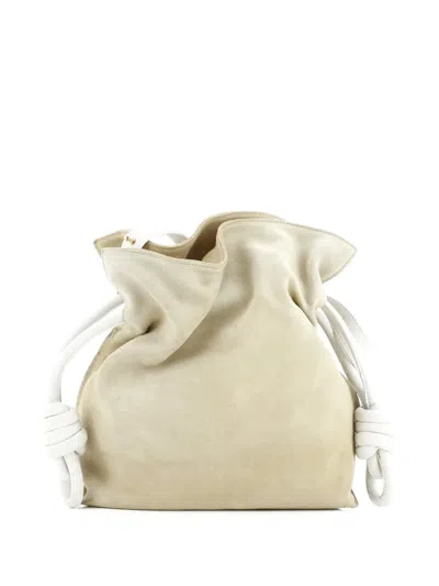 Pre-owned Loewe Flamenco Knot Bag Suede Small Shoulder Bag In Neutral