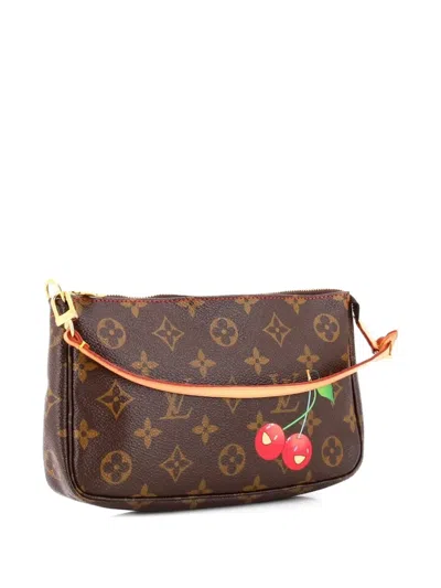 Pre-owned Louis Vuitton Pochette Accessoires Limited Edition Monogram Cerises Clutch Bag In Brown