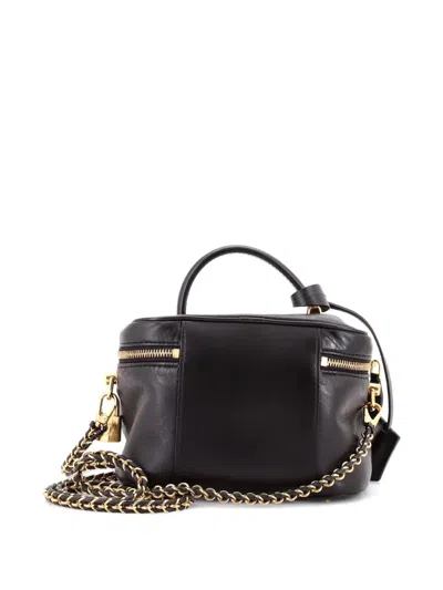 Pre-owned Louis Vuitton Vanity Handbag Monogram Ink Embossed Lambskin Pm Crossbody Bag In Black