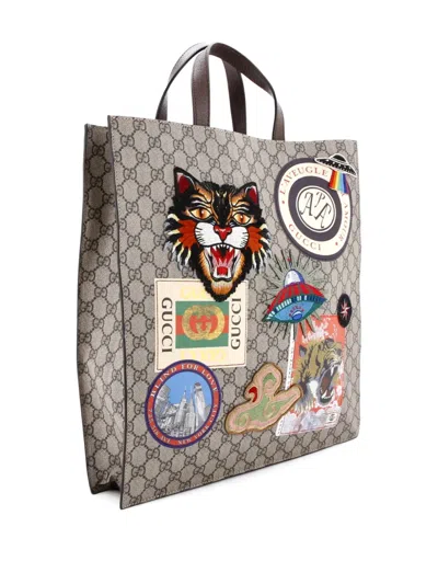 Pre-owned Gucci Courrier Convertible Soft Open Gg Coated Canvas With Applique North South Tote Bag In Brown