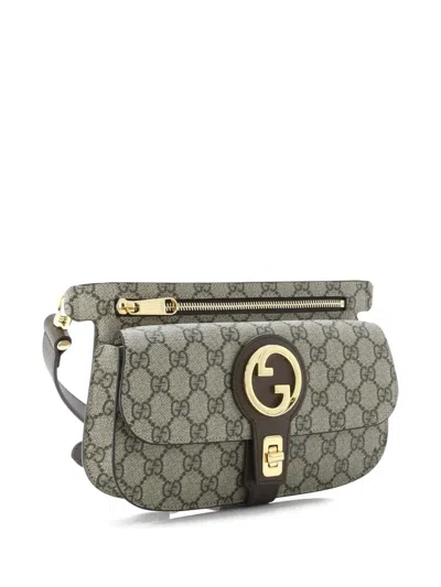 Pre-owned Gucci Blondie Flap Pocket Gg Coated Canvas Belt Bag In Brown