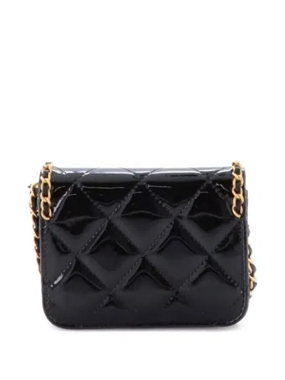 Pre-owned Chanel Heart Chain Flap Bag Quilted Patent Mini Crossbody Bag In Black