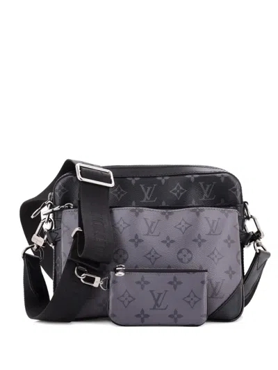 Pre-owned Louis Vuitton Trio Messenger Bag Reverse Monogram Eclipse Canvas Crossbody Bag In Black