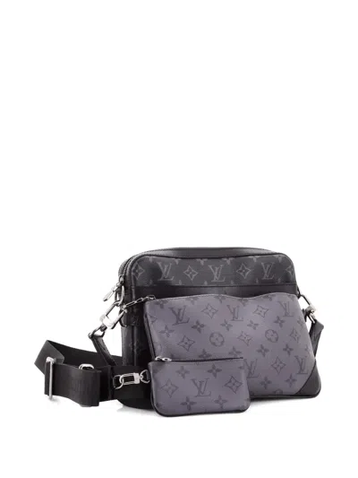 Pre-owned Louis Vuitton Trio Messenger Bag Reverse Monogram Eclipse Canvas Crossbody Bag In Black