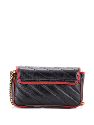 Pre-owned Gucci Gg Marmont Flap Bag Diagonal Quilted Leather Super Mini Crossbody Bag In Black