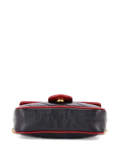 Pre-owned Gucci Gg Marmont Flap Bag Diagonal Quilted Leather Super Mini Crossbody Bag In Black