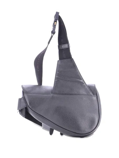 Pre-owned Dior Shawn Stussy Saddle Printed Leather Crossbody Bag In Black