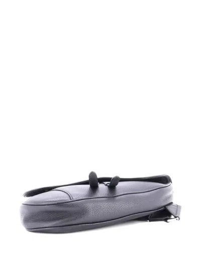 Pre-owned Dior Shawn Stussy Saddle Printed Leather Crossbody Bag In Black