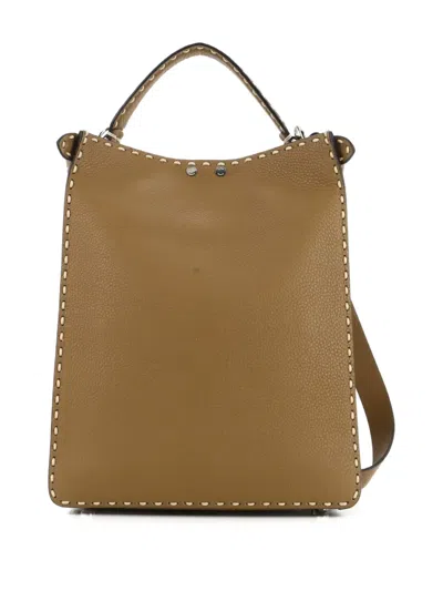 Pre-owned Fendi Selleria Iseeu X-lite Bag Leather Small Tote Bag In Brown