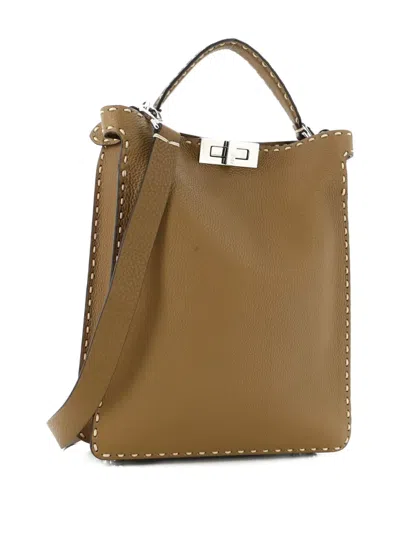 Pre-owned Fendi Selleria Iseeu X-lite Bag Leather Small Tote Bag In Brown