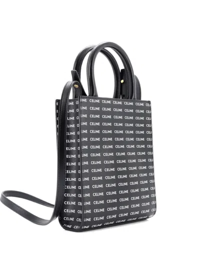 Pre-owned Celine Vertical Cabas All Over Logo Print Leather Mini Tote Bag In Black