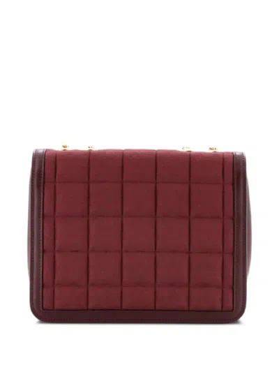 Pre-owned Gucci Deco Chain Flap Bag Mixed Quilt Mini Gg Canvas And Leather Small Shoulder Bag In Red