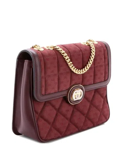 Pre-owned Gucci Deco Chain Flap Bag Mixed Quilt Mini Gg Canvas And Leather Small Shoulder Bag In Red