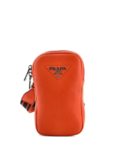 Pre-owned Prada Flou Phone Vitello Daino Crossbody Bag In Orange