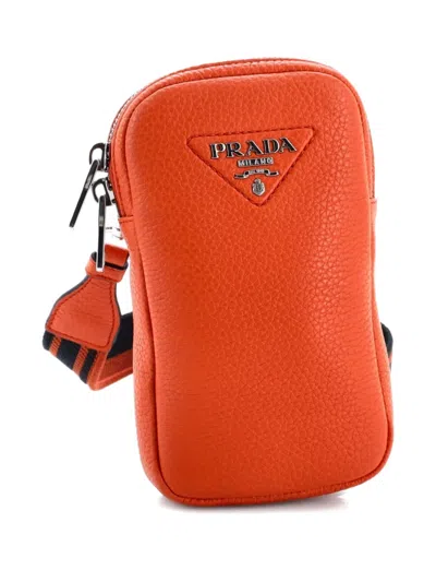Pre-owned Prada Flou Phone Vitello Daino Crossbody Bag In Orange