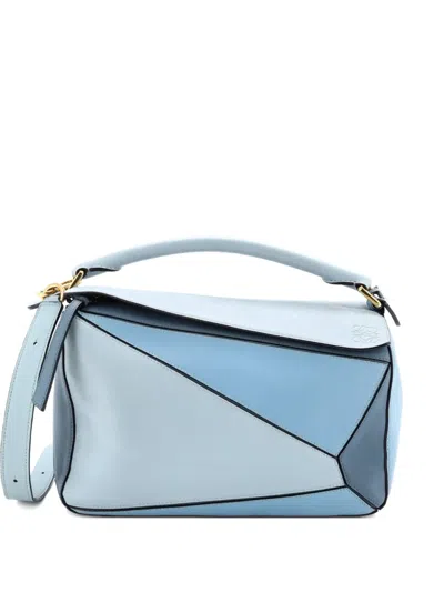 Pre-owned Loewe Puzzle Bag Leather Medium Shoulder Bag In Blue
