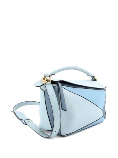 Pre-owned Loewe Puzzle Bag Leather Medium Shoulder Bag In Blue