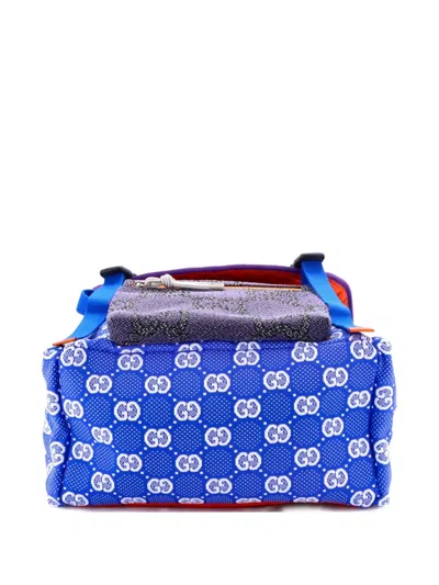 Pre-owned Gucci Panelled Double Buckle Gg Jacquard Nylon And Rubber Large Backpack In Blue