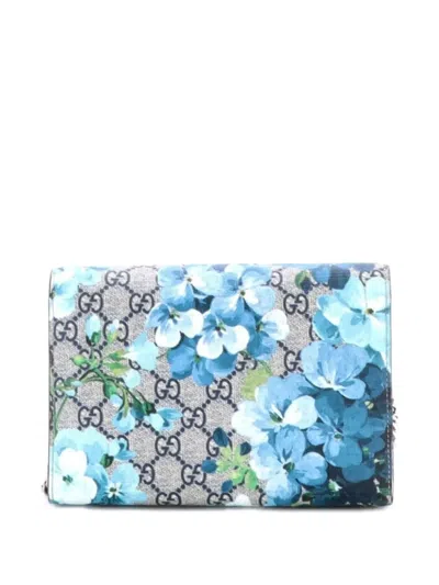 Pre-owned Gucci Dionysus Chain Wallet Blooms Print Gg Coated Canvas Small Crossbody Bag In Blue