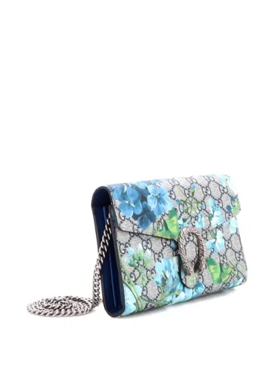 Pre-owned Gucci Dionysus Chain Wallet Blooms Print Gg Coated Canvas Small Crossbody Bag In Blue
