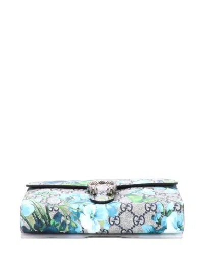 Pre-owned Gucci Dionysus Chain Wallet Blooms Print Gg Coated Canvas Small Crossbody Bag In Blue