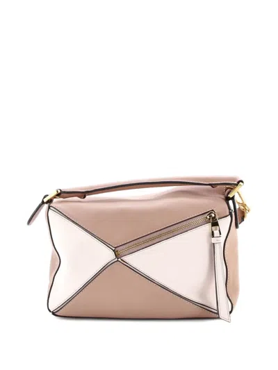 Pre-owned Loewe Puzzle Bag Leather And Suede Small Satchel In Pink