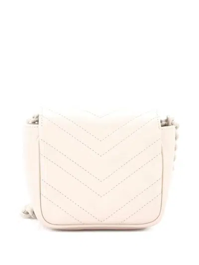 Pre-owned Gucci Gg Marmont Flap Matelasse Leather Mini Belt Bag In Neutral