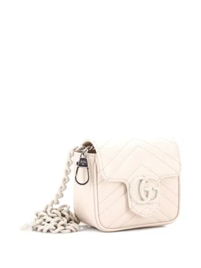 Pre-owned Gucci Gg Marmont Flap Matelasse Leather Mini Belt Bag In Neutral