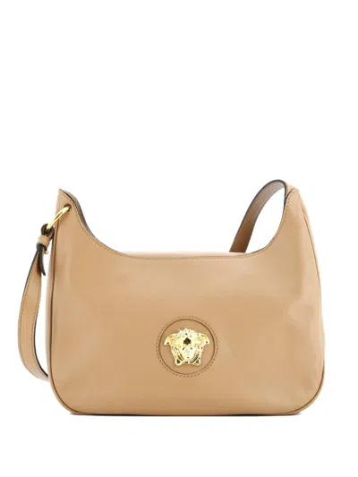 Pre-owned Versace La Medusa Leather Medium Hobo Bag In Brown