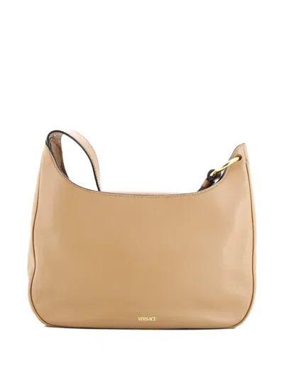 Pre-owned Versace La Medusa Leather Medium Hobo Bag In Brown