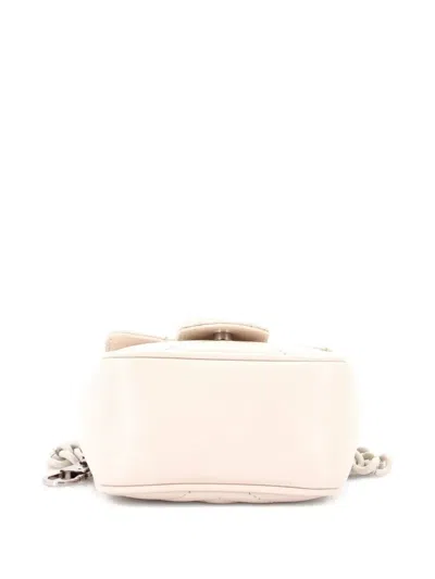 Pre-owned Gucci Gg Marmont Flap Matelasse Leather Mini Belt Bag In Neutral