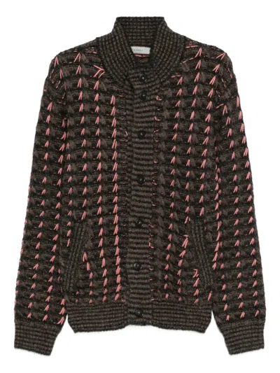 Canali Patterned Alpaca And Wool Blend Macro Jacquard Cardigan In Brown