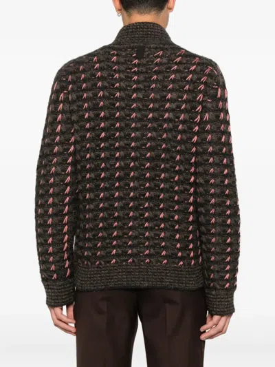 Canali Patterned Alpaca And Wool Blend Macro Jacquard Cardigan In Brown