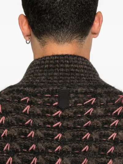 Canali Patterned Alpaca And Wool Blend Macro Jacquard Cardigan In Brown