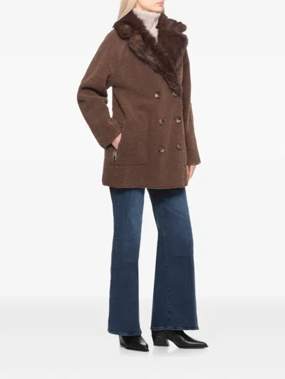 Betta Corradi Faux-fur Collar Double-breasted Coat In Brown