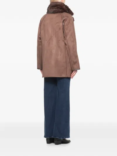 Betta Corradi Faux-fur Collar Double-breasted Coat In Brown