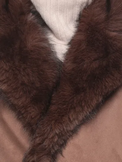 Betta Corradi Faux-fur Collar Double-breasted Coat In Brown