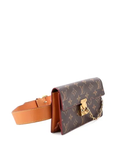 Pre-owned Louis Vuitton S Lock Pouch Monogram Canvas Belt Bag In Brown