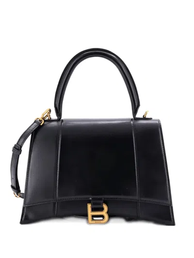 Pre-owned Balenciaga Hourglass Top Handle Bag Leather Medium Satchel In Black