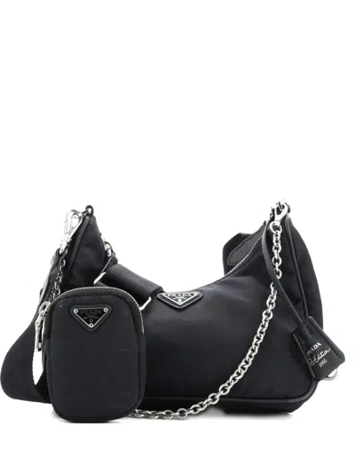 Pre-owned Prada Re-edition 2005 Shoulder Bag Tessuto Small Crossbody Bag In Black