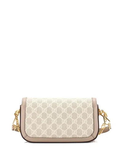 Pre-owned Gucci Horsebit 1955 Shoulder Bag Gg Coated Canvas With Leather East West Crossbody Bag In Neutral