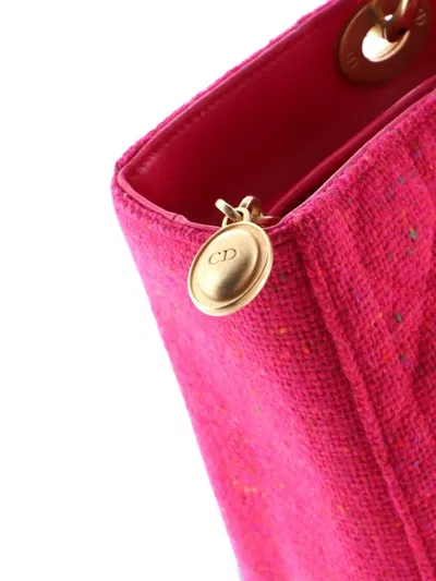 Pre-owned Dior Lady  Bag Cannage Quilt Tweed With Leather Large Tote Bag In Pink