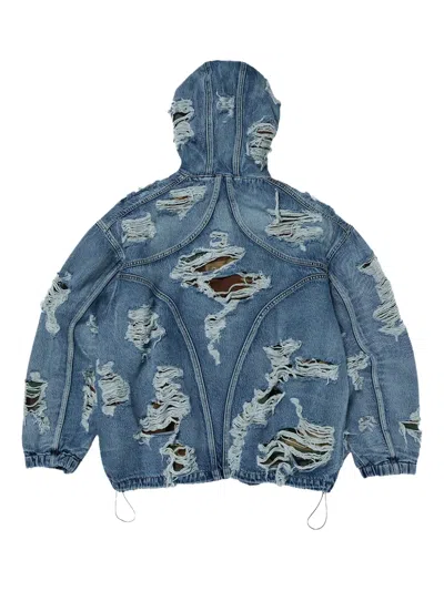 Thug Club Distressed Zip-up Hooded Jacket In Blue
