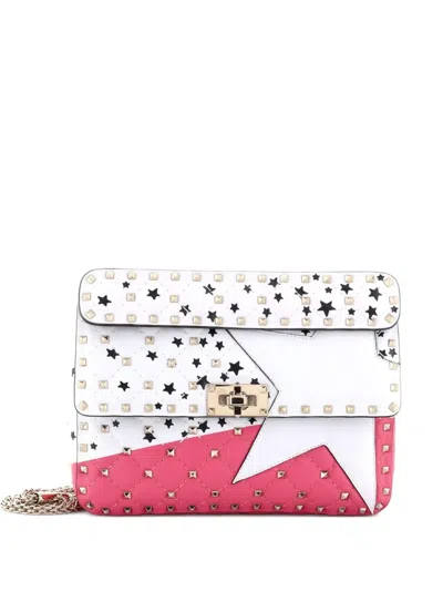 Pre-owned Valentino Garavani Rockstud Spike Flap Bag Quilted Leather Medium Crossbody Bag In Multi