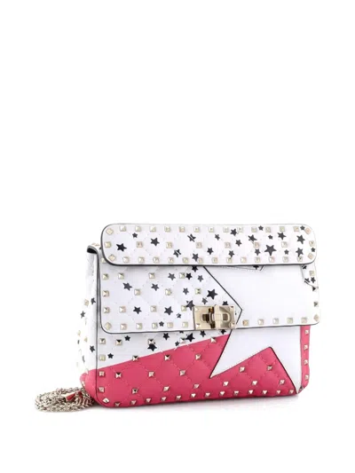 Pre-owned Valentino Garavani Rockstud Spike Flap Bag Quilted Leather Medium Crossbody Bag In Multi